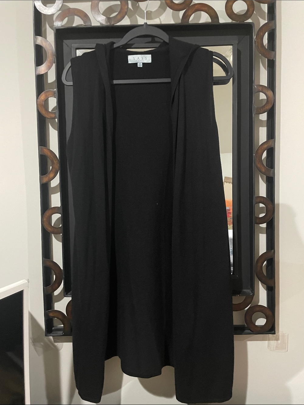 Joan Vass Black Knit Hooded Vest